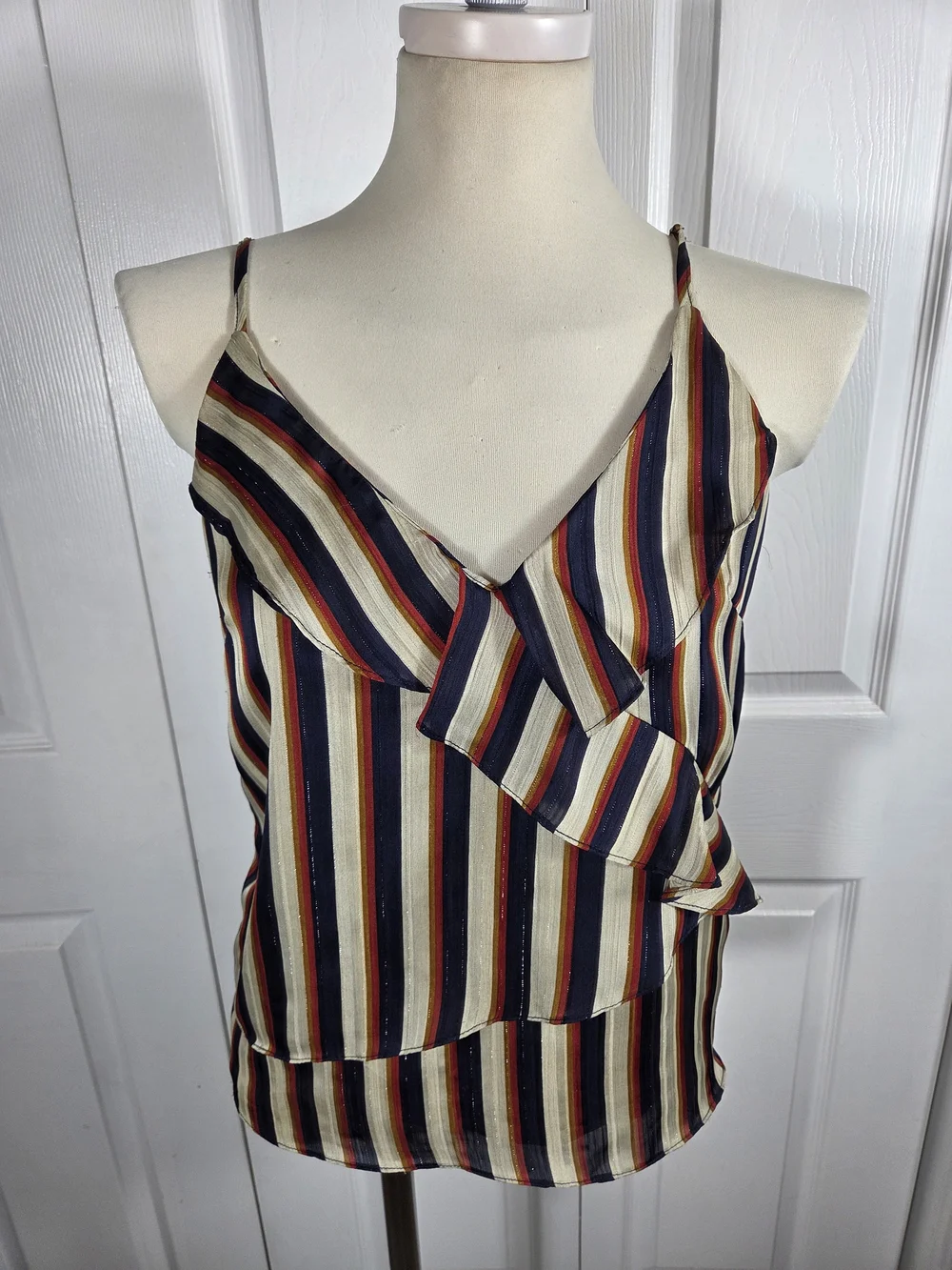 Floreat Anthropologie Striped Ruffle Cami Tank XS Boho - Picture 2 of 8